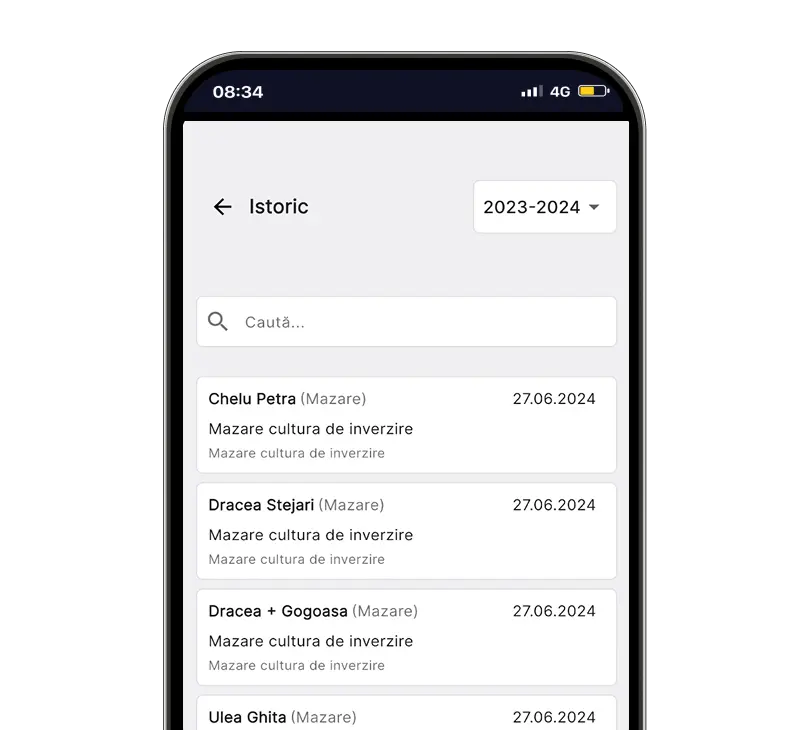Istoric observații din teren